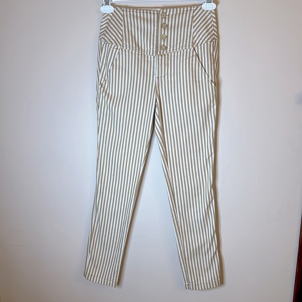 Free People High Waisted Tan Striped Slacks.